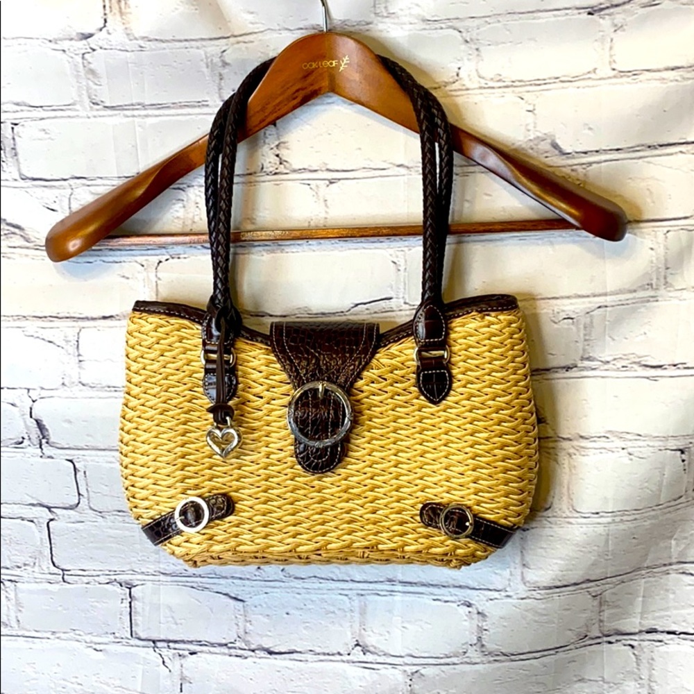 Brighton Straw Woven Tan Brown Leather Purse